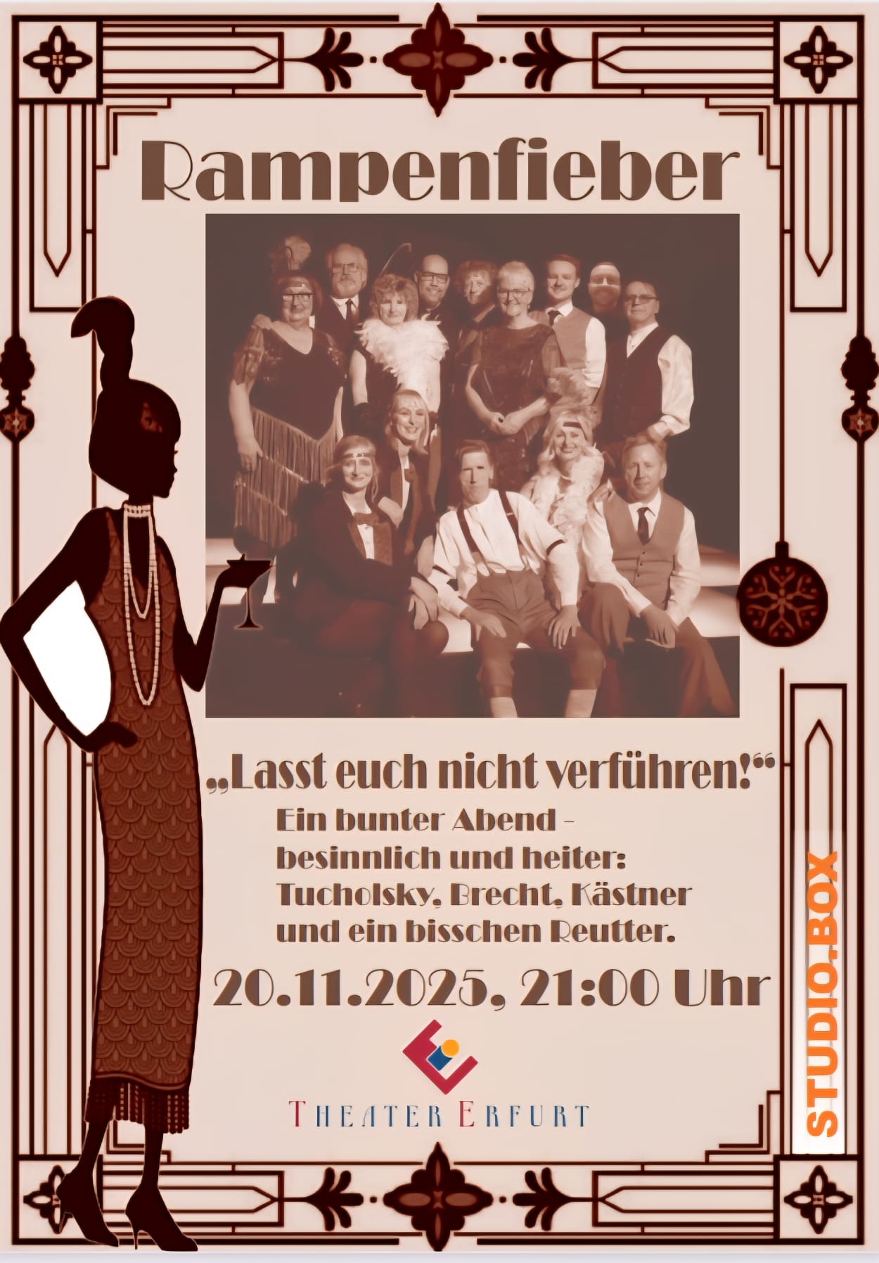 Flyer „Rampenfieber – Lasst euch nicht verführen!“, Studio.Box Theater Erfurt, 20.11.2025